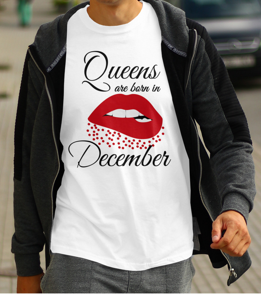 Queens Are Born In December Bold Red Lips T-Shirt