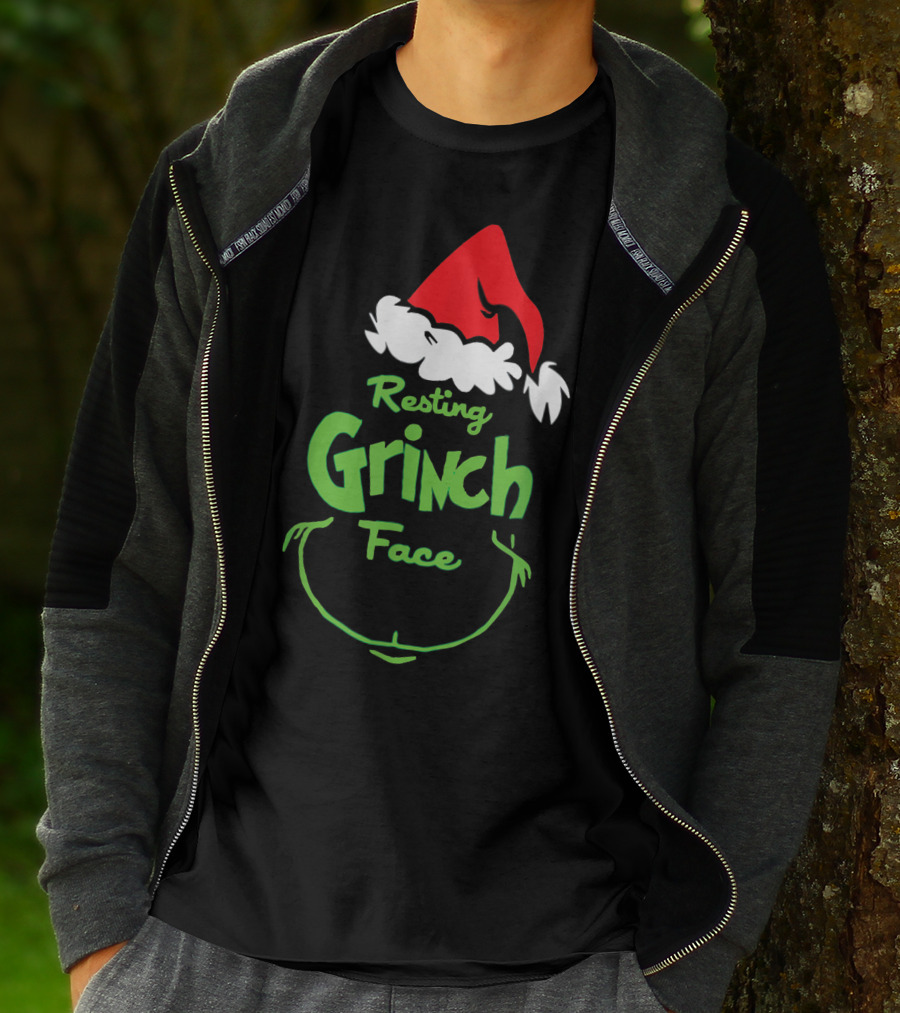 Resting Grinch Face Santa Hat Raglan Baseball T-Shirt