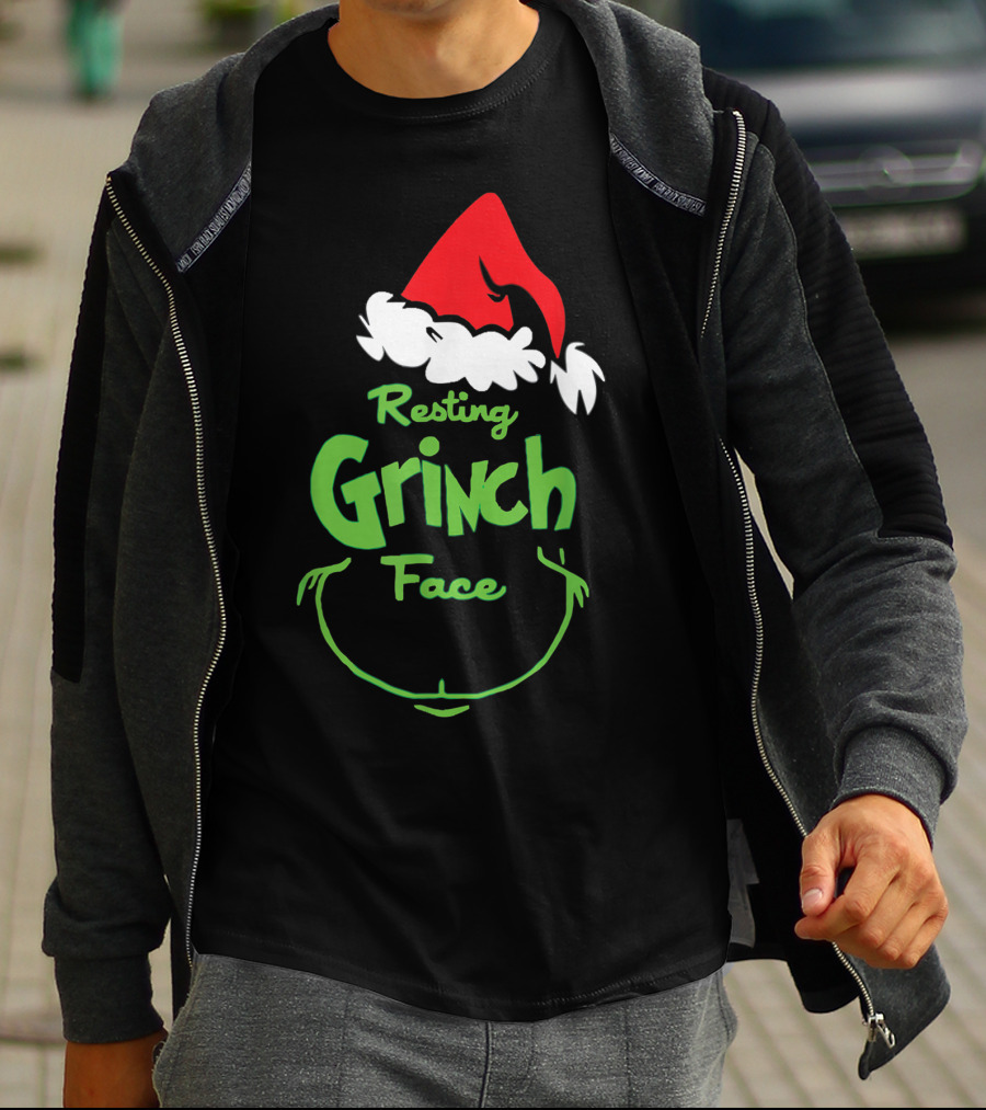Resting Grinch Face Santa Hat Raglan Baseball T-Shirt