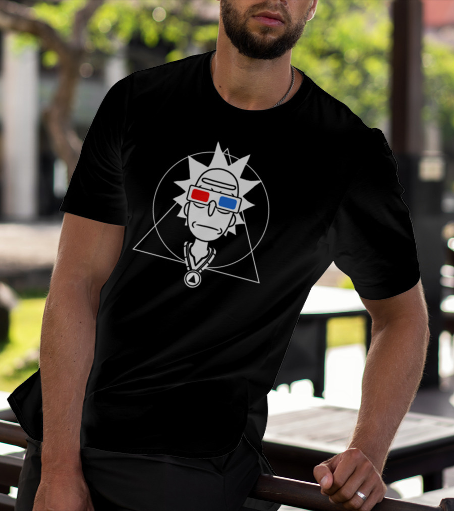 Rick And Morty Spiritual Rick 3D Glasses Geometric Line T-Shirt