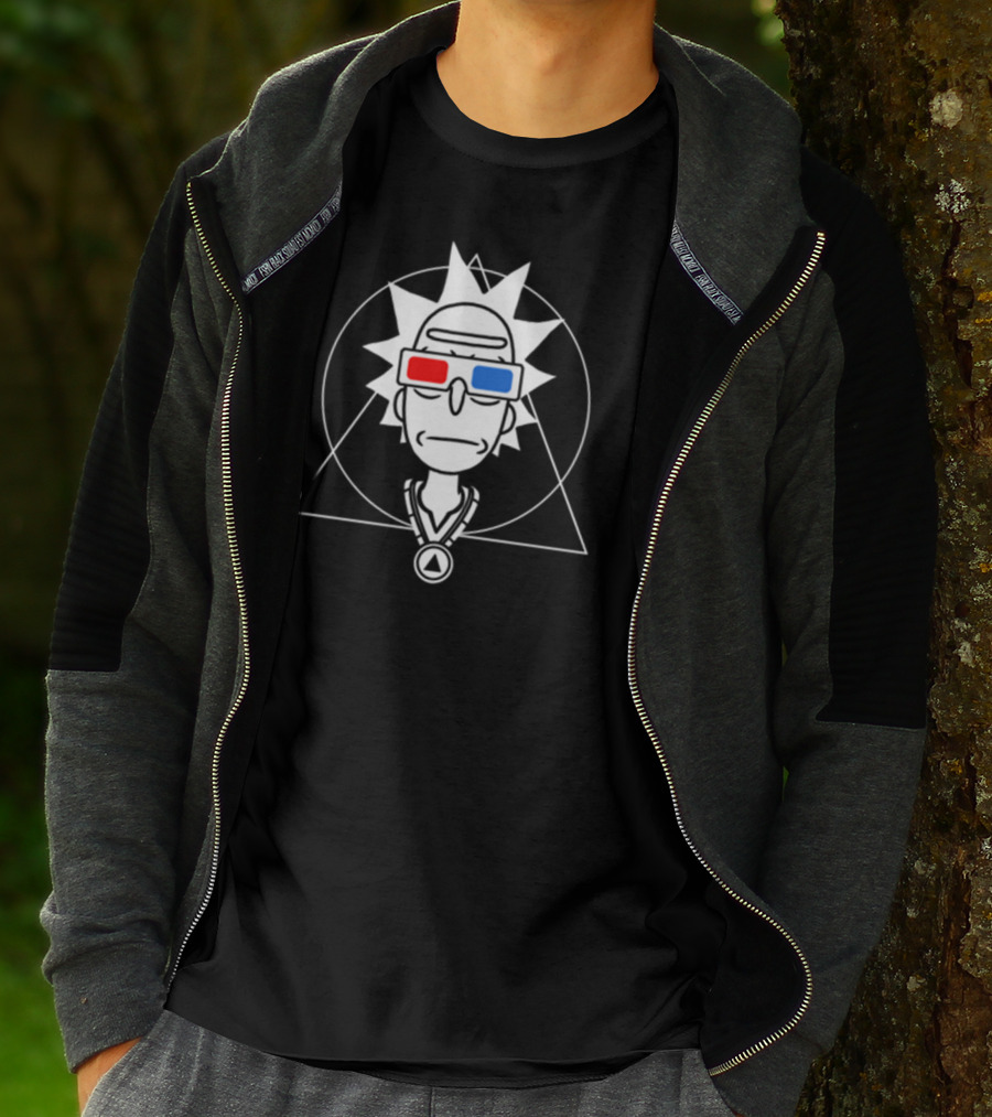 Rick And Morty Spiritual Rick 3D Glasses Geometric Line T-Shirt