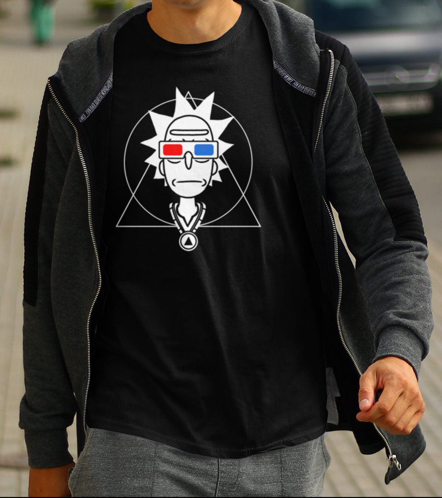 Rick And Morty Spiritual Rick 3D Glasses Geometric Line T-Shirt