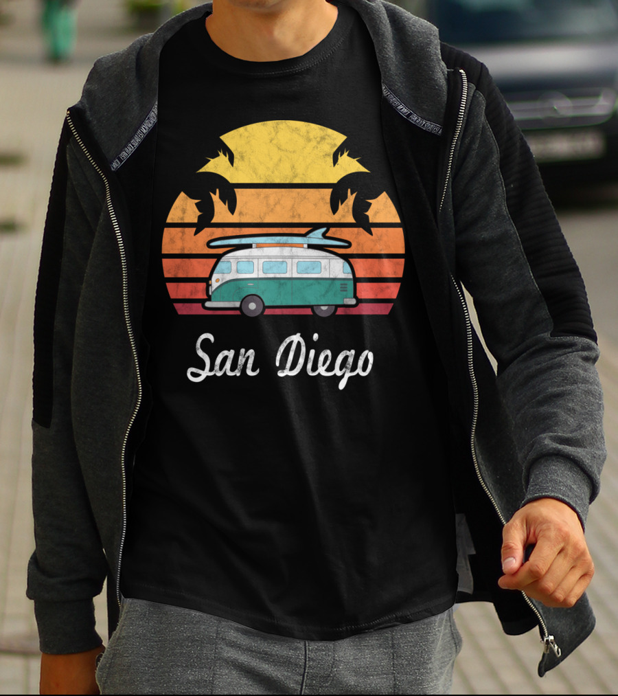 San Diego California Vintage Van Palm Sunset Souvenir T-Shirt