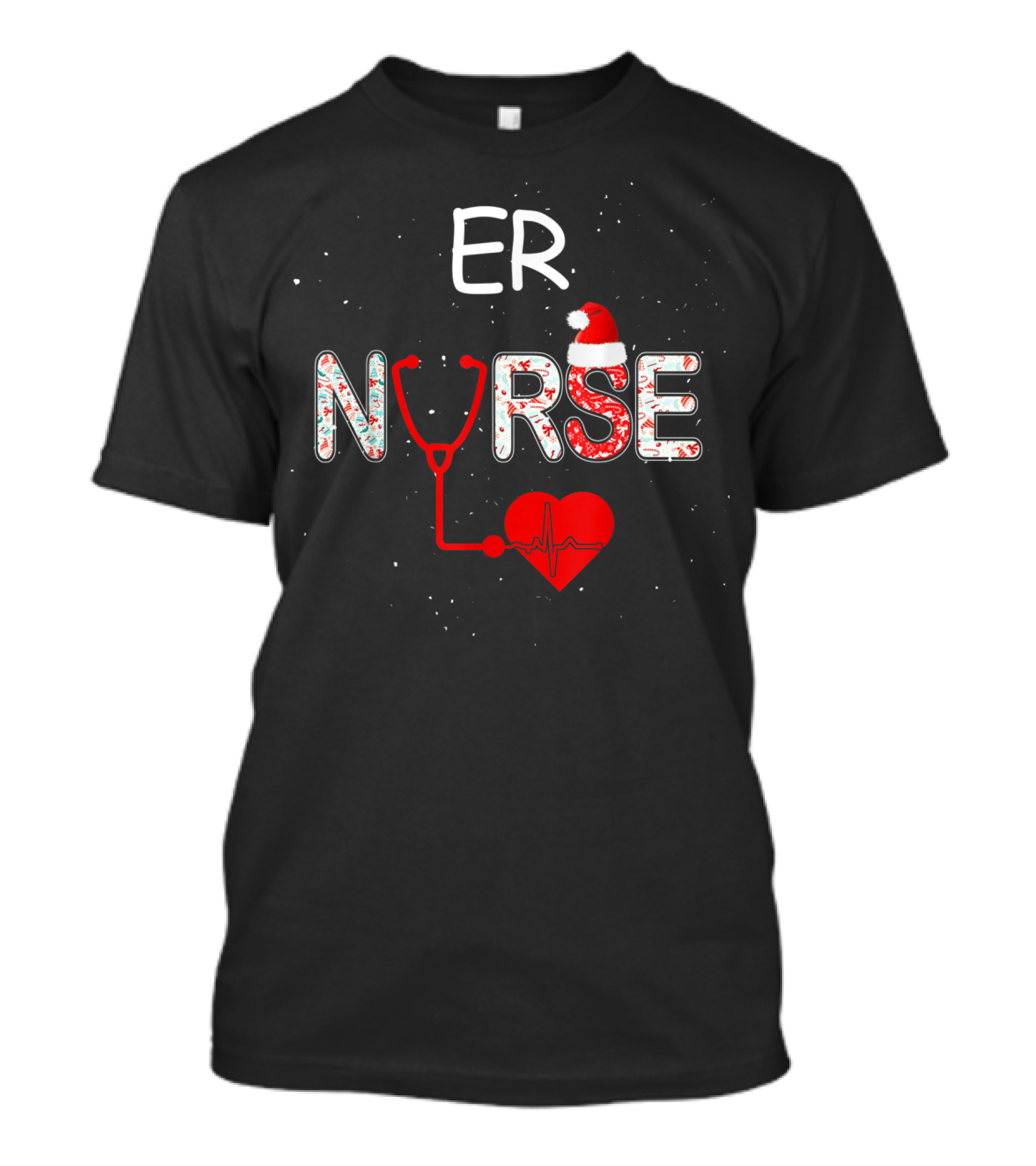 ER Nurse Christmas Santa Hat Stethoscope Heart Xmas Nursing T-Shirt