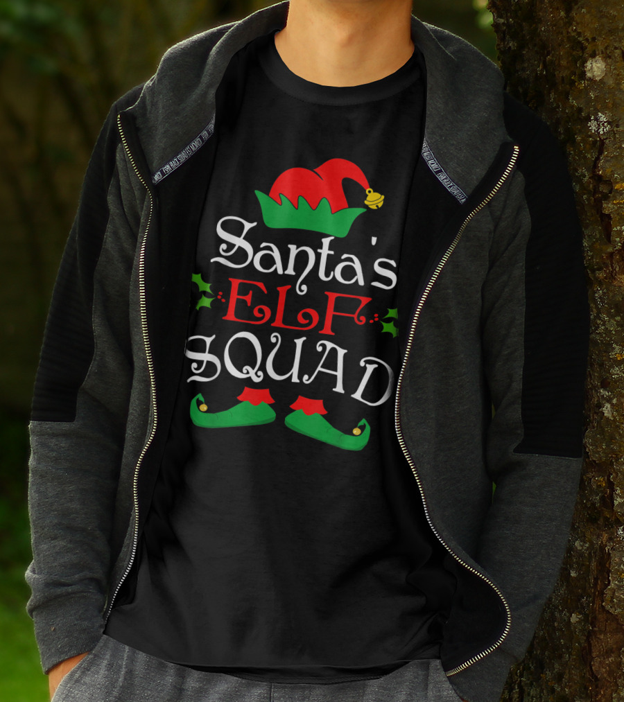 Santa's Elf Squad Christmas Elves Festive Holiday Team With Holly And Elf Hat T-Shirt