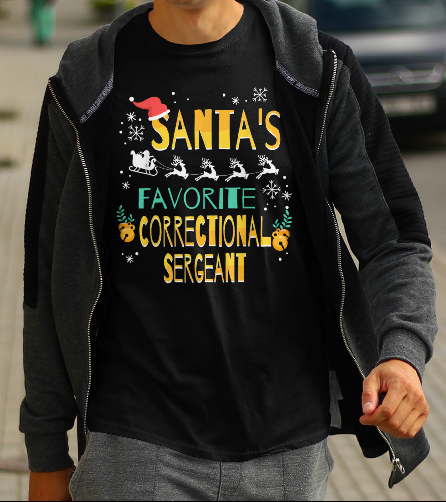 Santa's Favorite Correctional Sergeant Reindeer Sled Snowflakes Holiday Hat T-Shirt