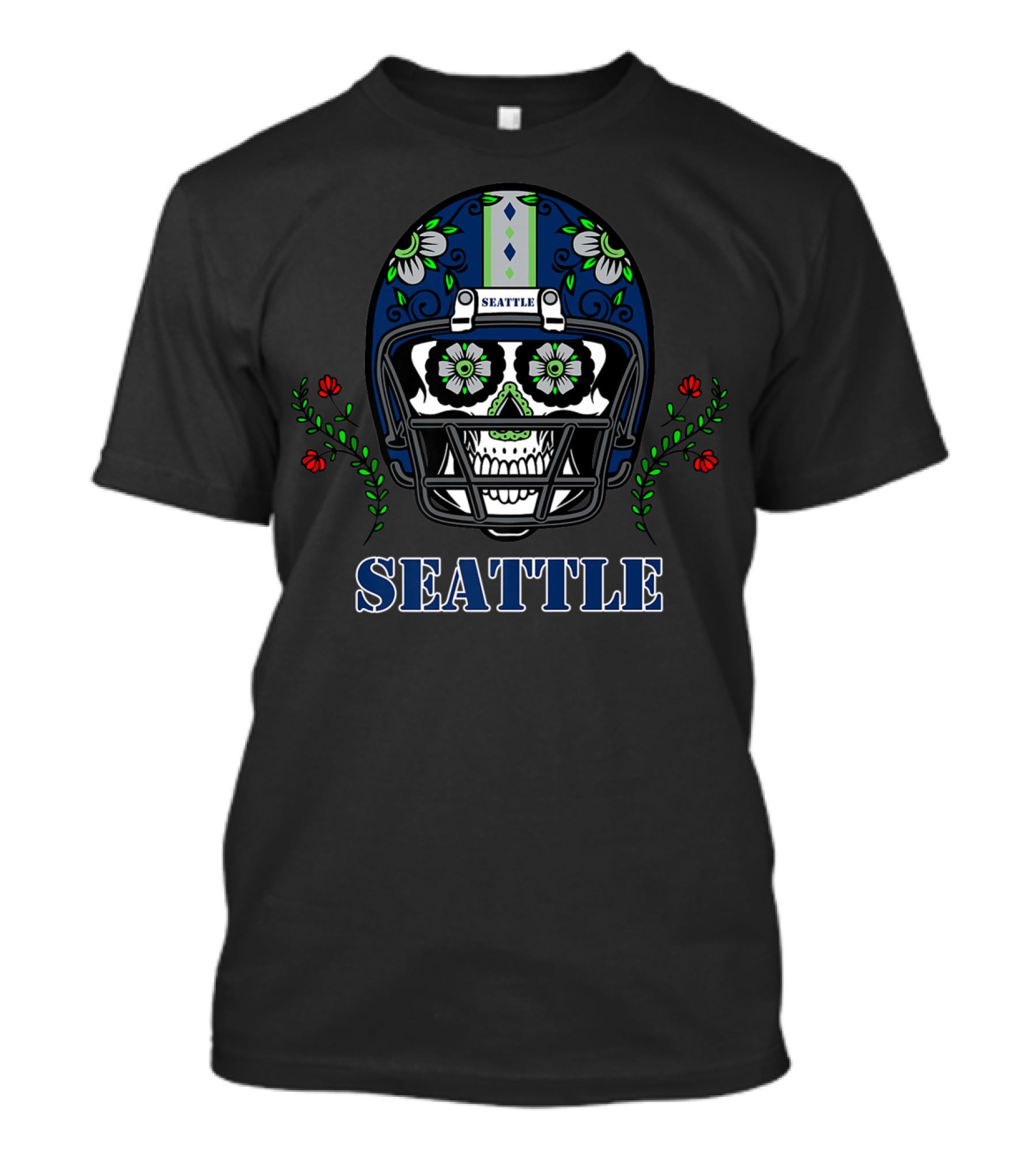 Seattle Sugar Skull Football Helmet T-Shirt