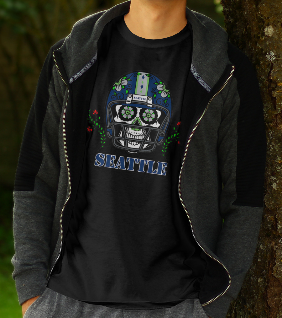 Seattle Sugar Skull Football Helmet T-Shirt
