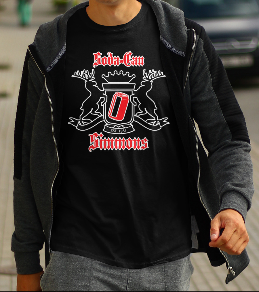 Sodacan Simmons Crest With Red Can Emblem Est. 1981 T-Shirt