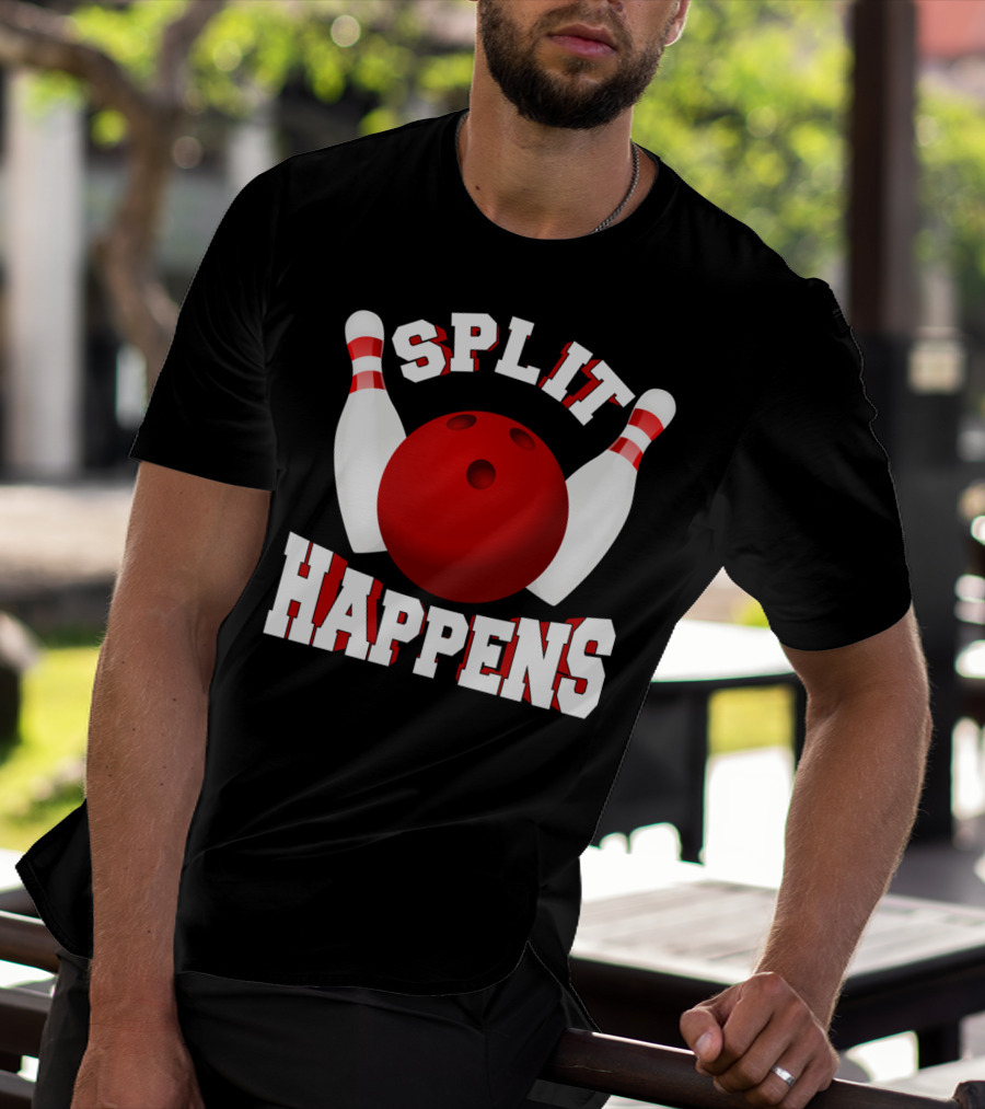 Split Happens Bowling Team Bowlers Joke Red Ball Pins T-Shirt