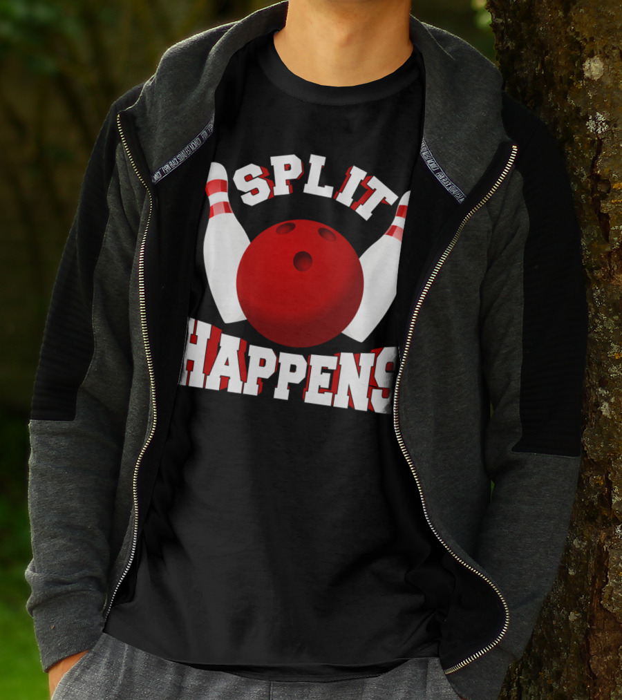 Split Happens Bowling Team Bowlers Joke Red Ball Pins T-Shirt
