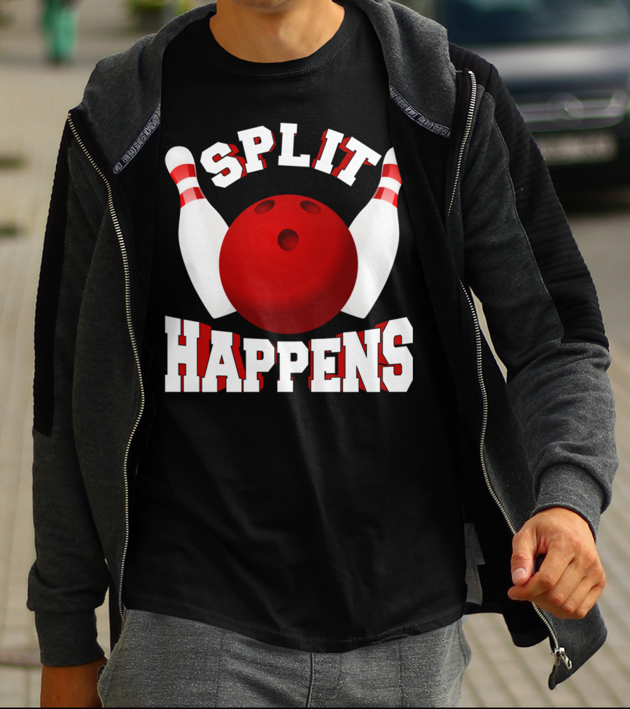 Split Happens Bowling Team Bowlers Joke Red Ball Pins T-Shirt