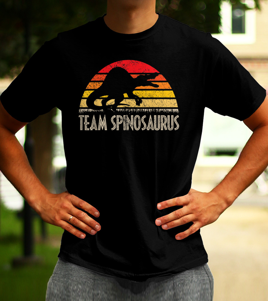 Team Spinosaurus Retro Sunset Silhouette Dinosaur T-Shirt