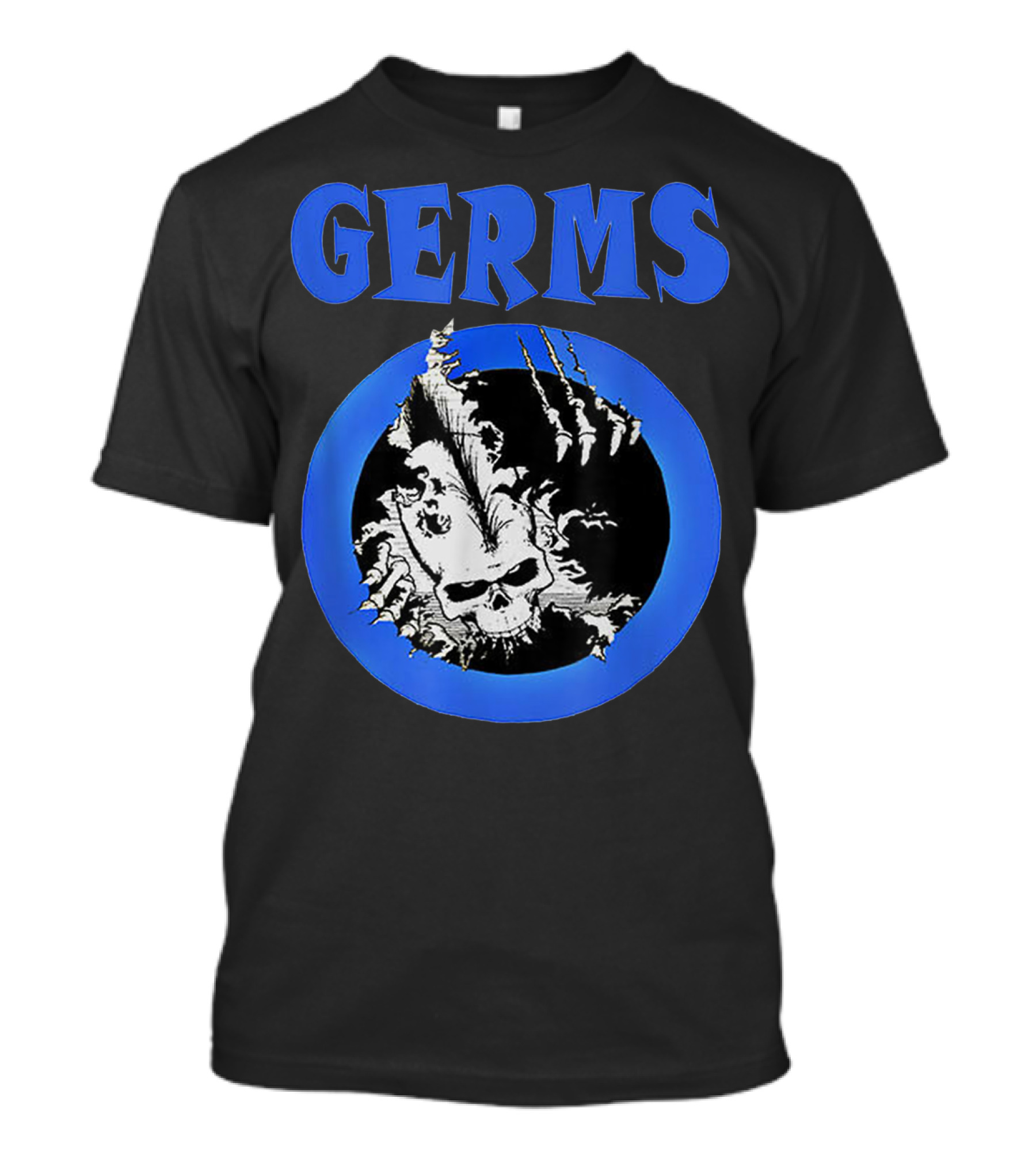 Germs Punk Rock Cool Skull Symbol With Blue Circle T-Shirt