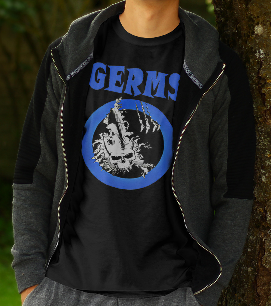 Germs Punk Rock Cool Skull Symbol With Blue Circle T-Shirt