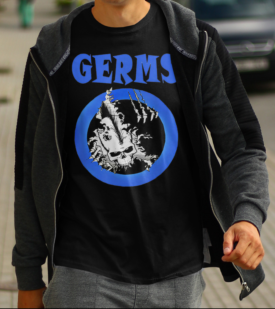 Germs Punk Rock Cool Skull Symbol With Blue Circle T-Shirt