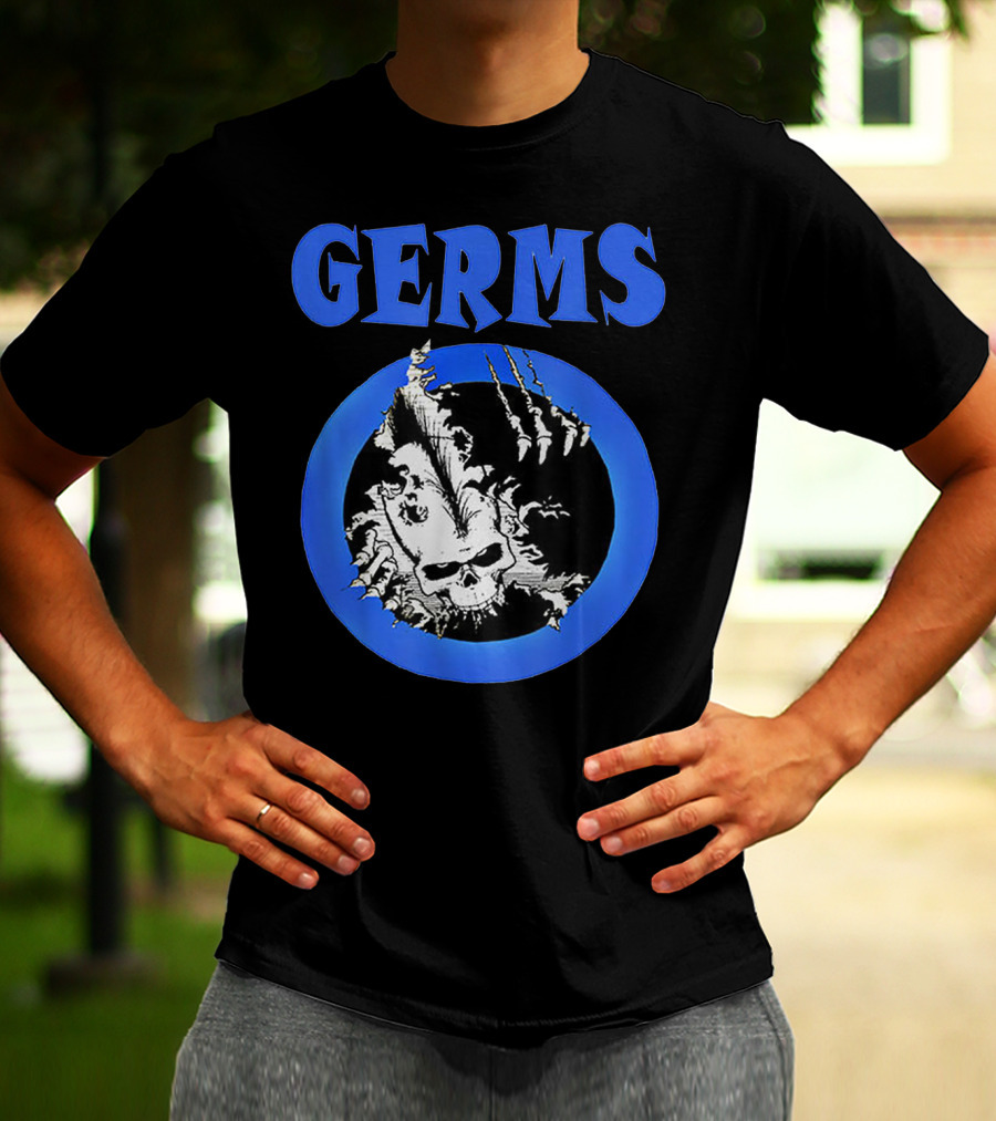 Germs Punk Rock Cool Skull Symbol With Blue Circle T-Shirt