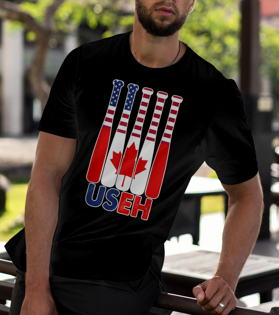 Useh America Canada Flag Baseball Bats Canada Day T-Shirt