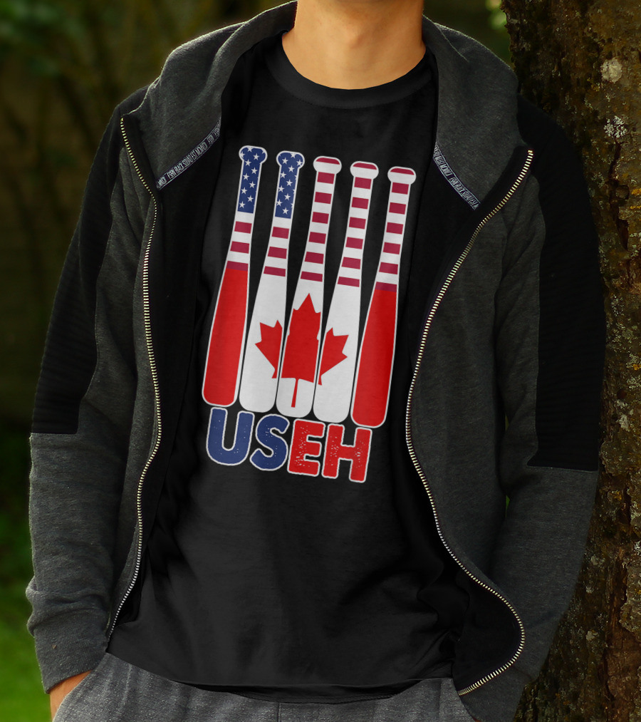 Useh America Canada Flag Baseball Bats Canada Day T-Shirt