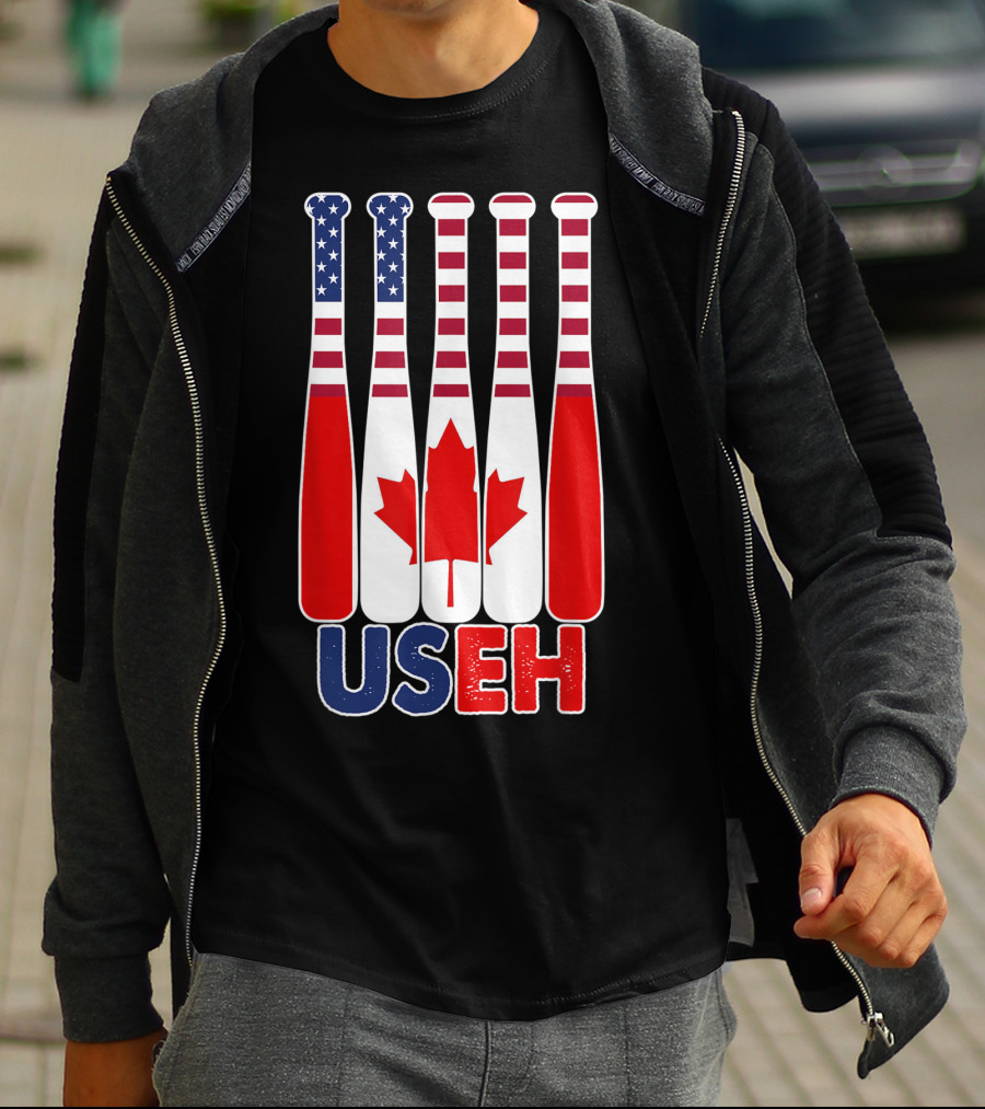 Useh America Canada Flag Baseball Bats Canada Day T-Shirt
