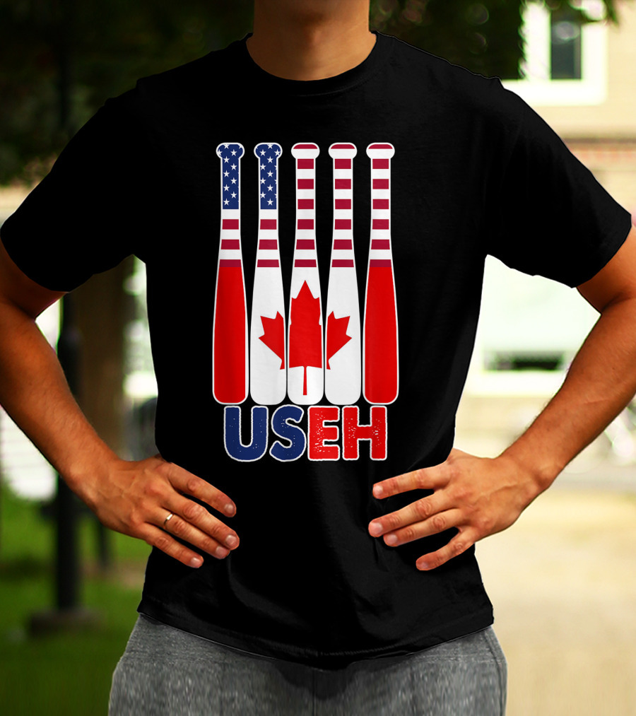 Useh America Canada Flag Baseball Bats Canada Day T-Shirt