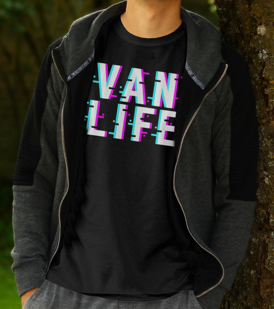 Van Life Camper Van Glitch Typography T-Shirt