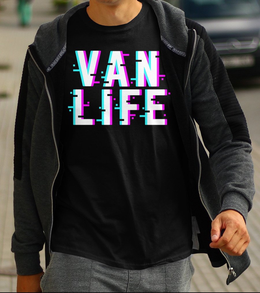 Van Life Camper Van Glitch Typography T-Shirt