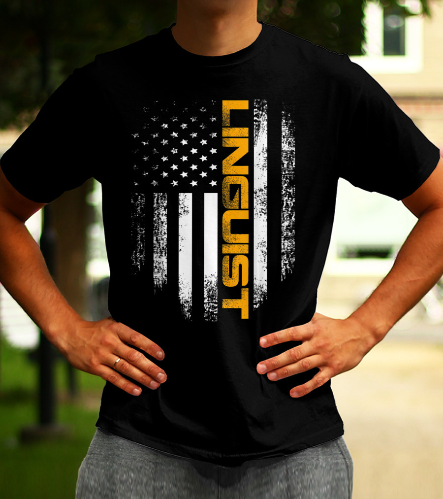 Vintage American USA Flag Linguist Cool T-Shirt