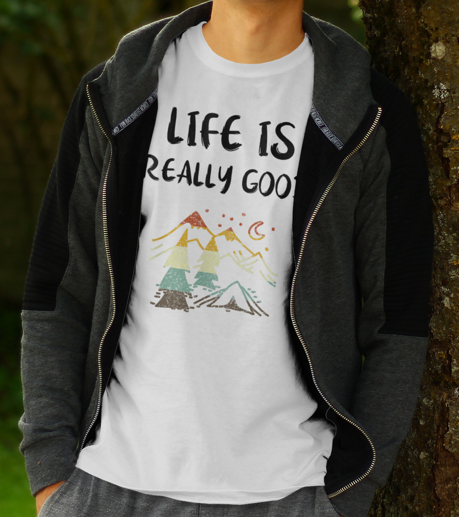 Life Is Really Good Vintage Mountain Camping Lover Scene T-Shirt