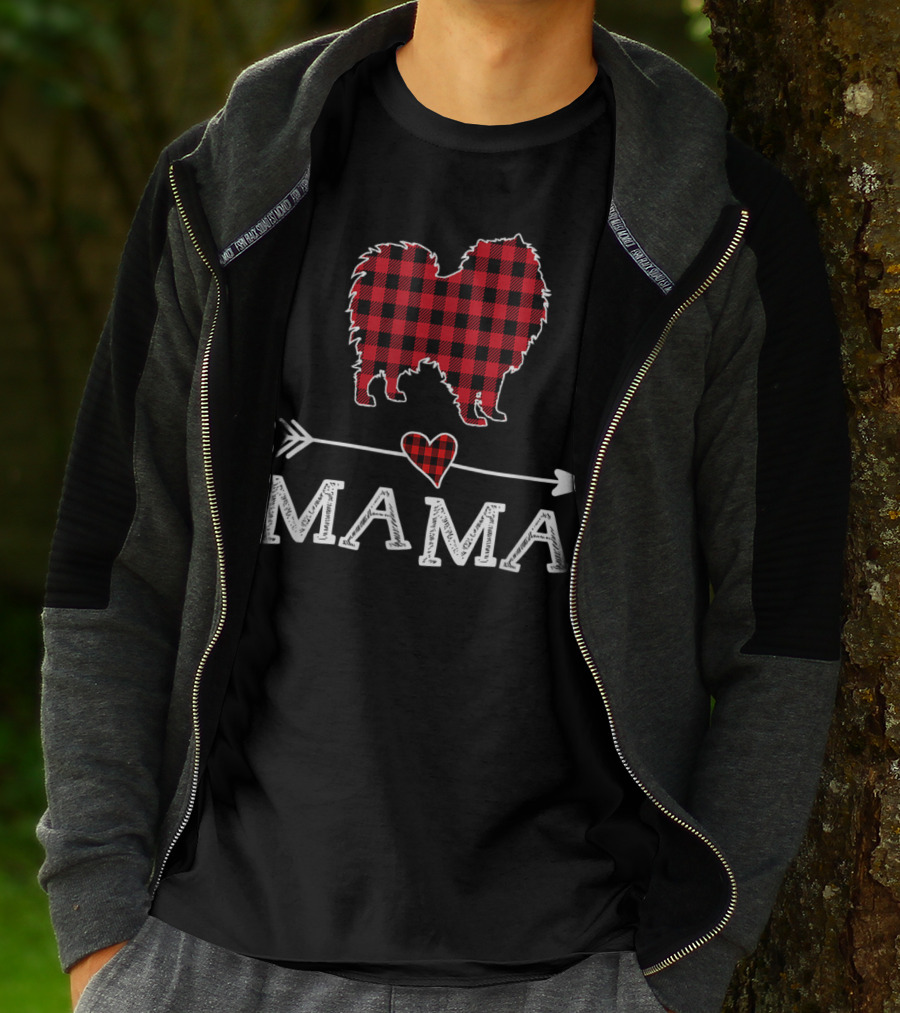 Plaid Keeshond Heart Mama Buffalo Dog Mom Arrow T-Shirt