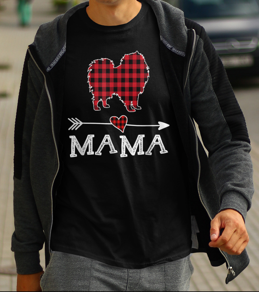 Plaid Keeshond Heart Mama Buffalo Dog Mom Arrow T-Shirt