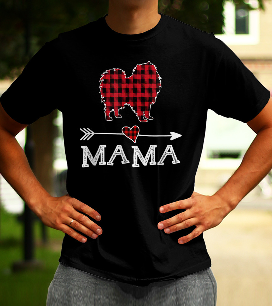 Plaid Keeshond Heart Mama Buffalo Dog Mom Arrow T-Shirt