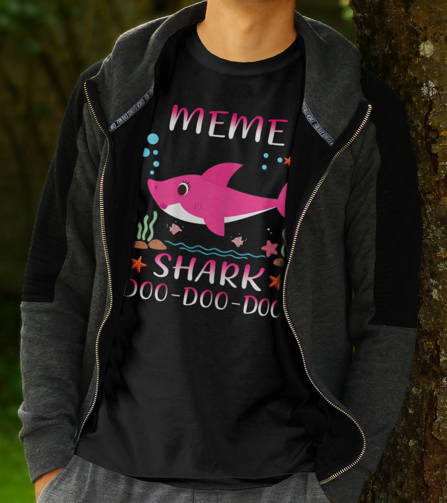 Meme Shark Doo-Doo-Doo Pink Cartoon T-Shirt
