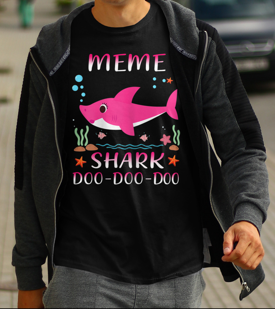 Meme Shark Doo-Doo-Doo Pink Cartoon T-Shirt