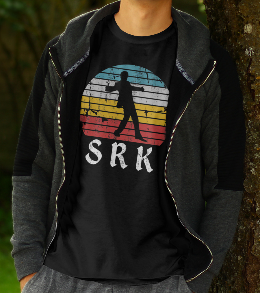 SRK Pose With Retro India Silhouette And Stripes T-Shirt