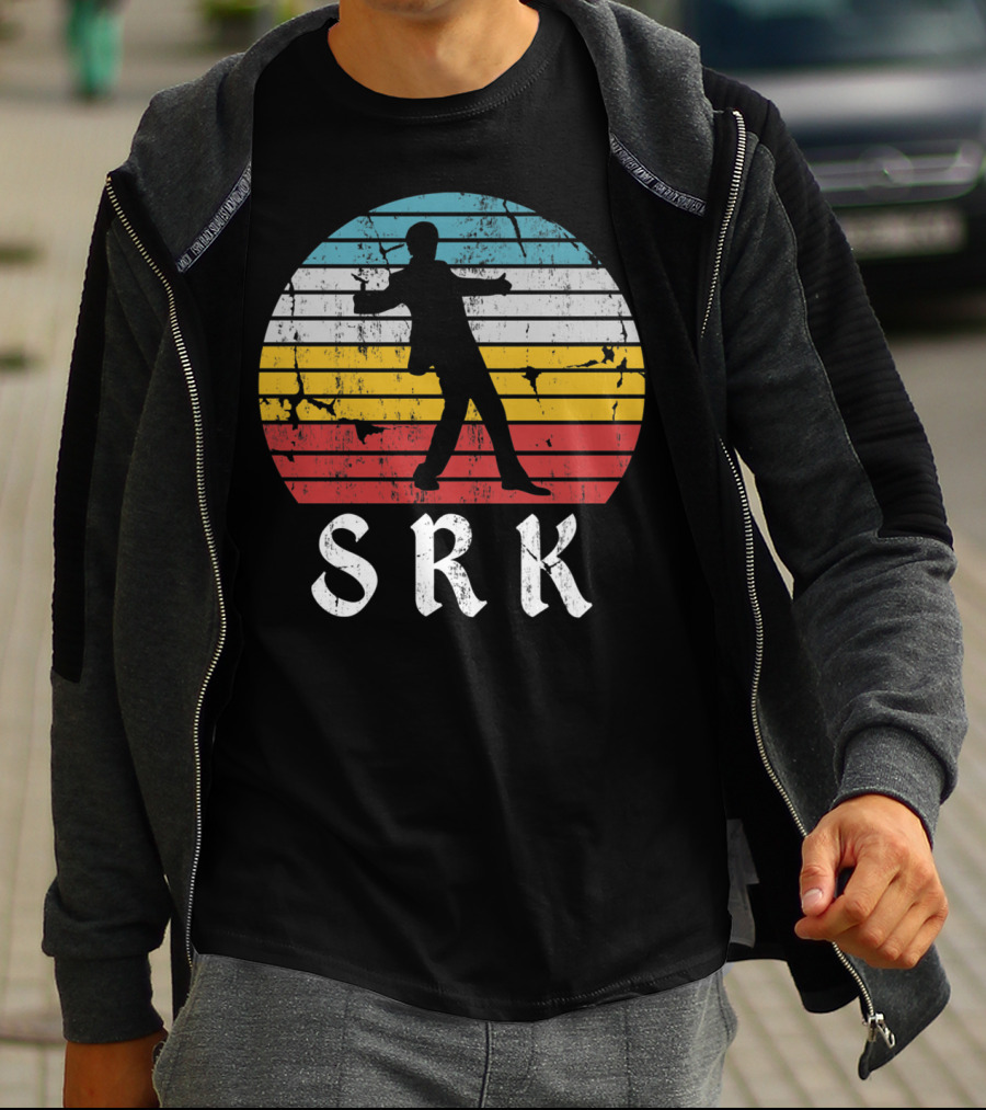 SRK Pose With Retro India Silhouette And Stripes T-Shirt