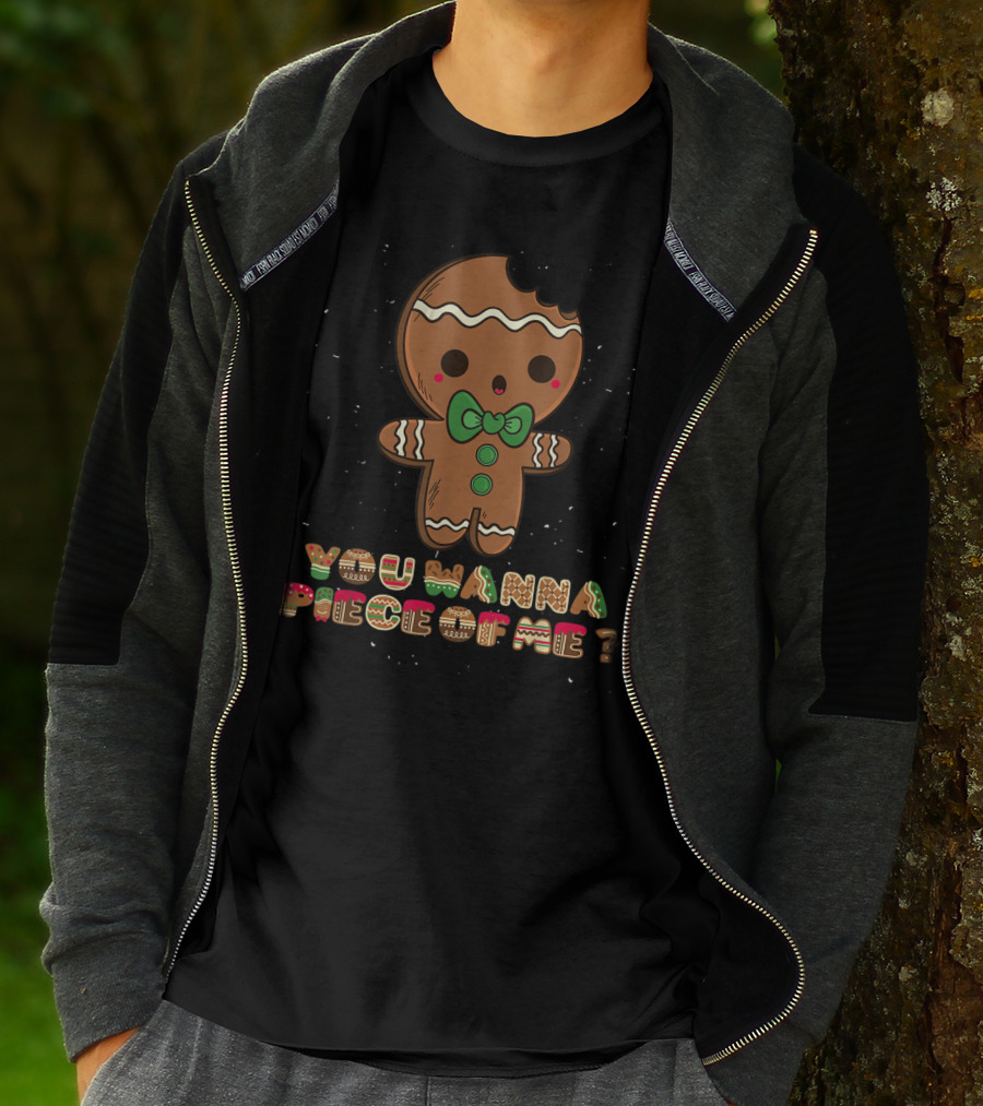 Gingerbread Man You Wanna Piece Of Me Bowtie Green Buttons T-Shirt