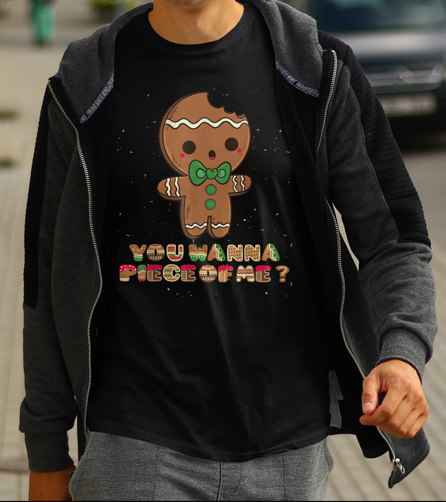 Gingerbread Man You Wanna Piece Of Me Bowtie Green Buttons T-Shirt