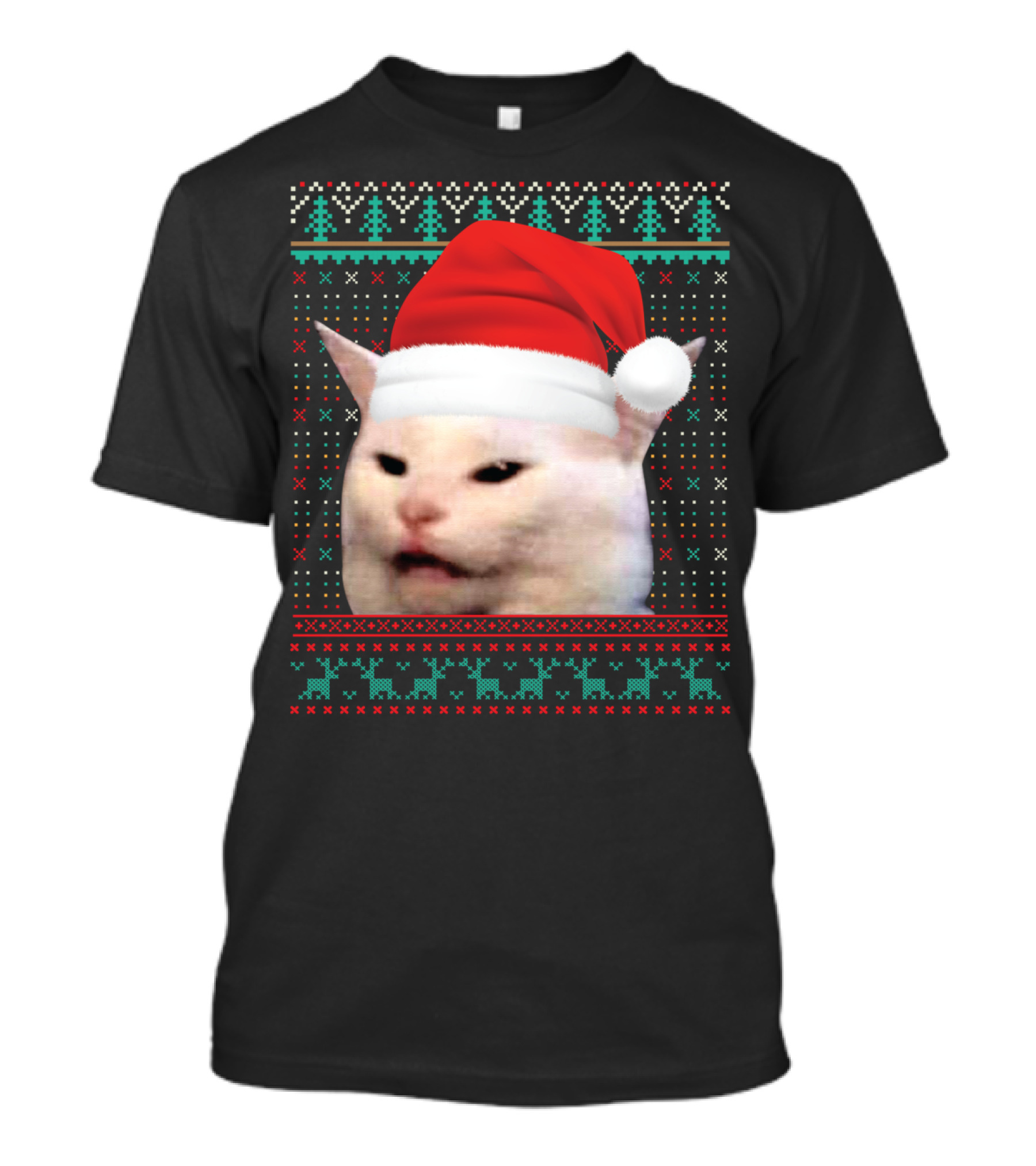 Cat Ugly Santa Hat Christmas Sweater Meme T-Shirt