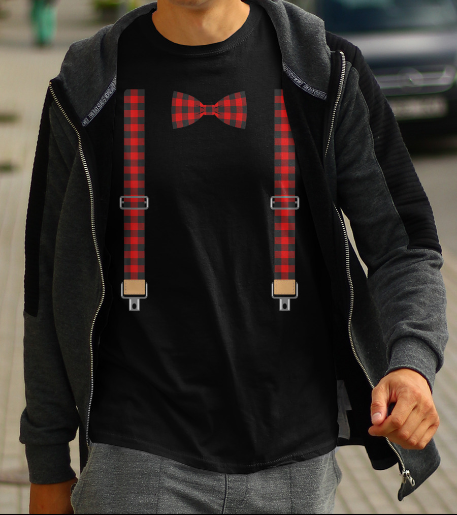 Christmas Buffalo Plaid Bow Tie And Suspenders T-Shirt