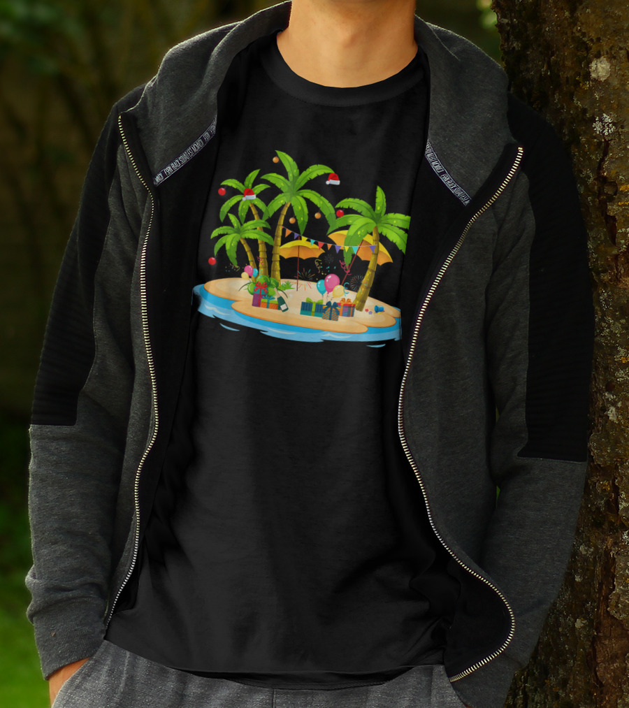 Tropical Christmas Island With Palm Trees And Coconuts T-Shirt