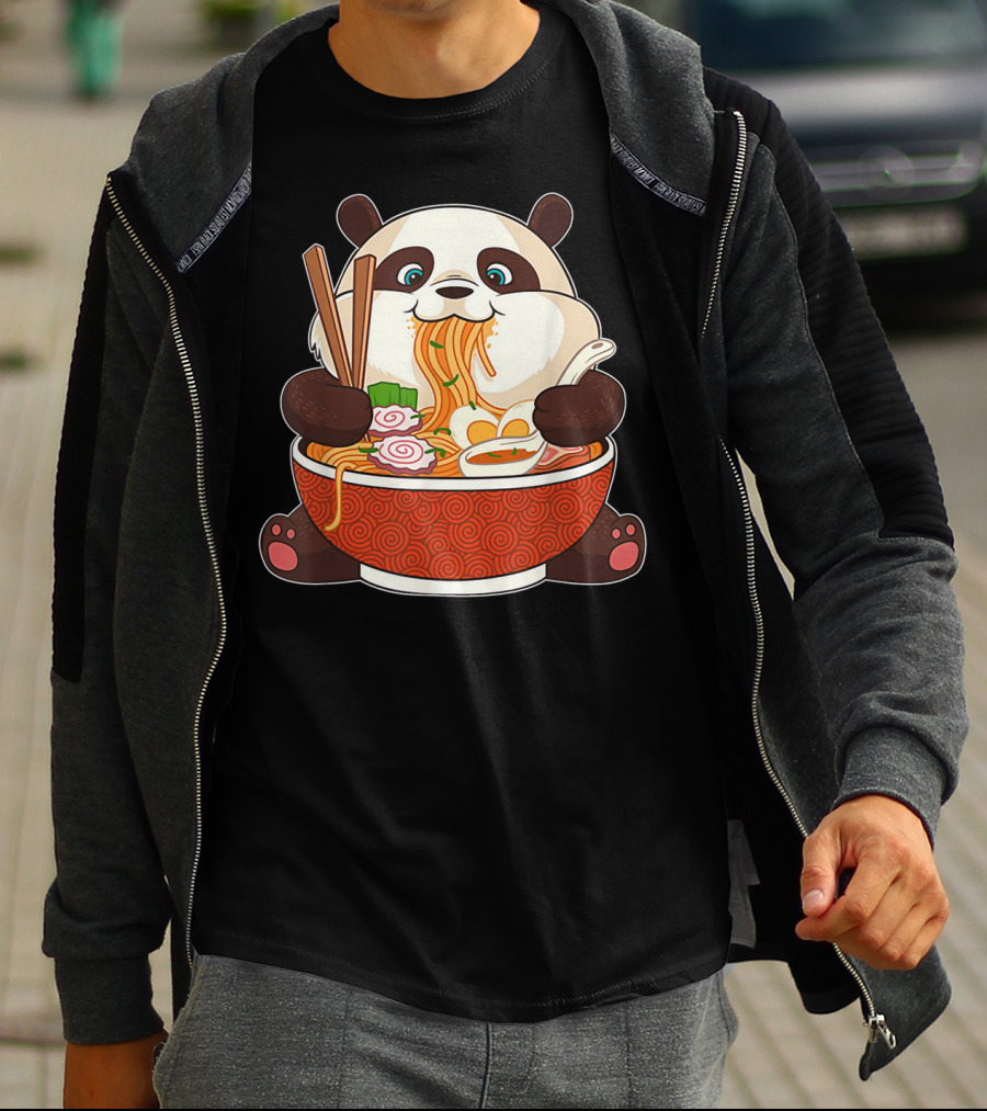 Cute Panda Bear Enjoying Japanese Ramen Noodles T-Shirt