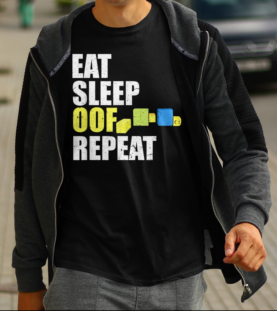 Eat Sleep Oof Repeat Gamers Blocky Character Banner T-Shirt