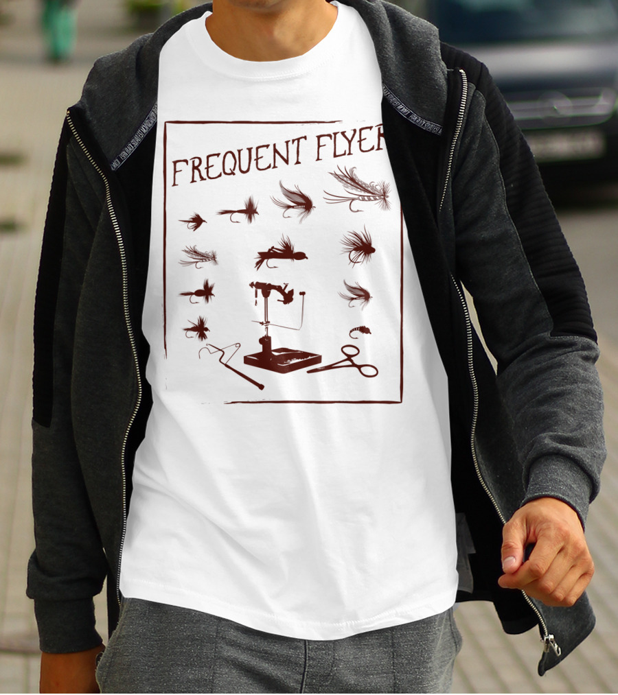 Frequent Flyer Fly Fishing Tying Gear And Flies Sketch T-Shirt