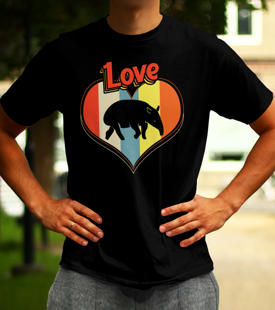 Love Heart Tapir Vintage Stripe T-Shirt