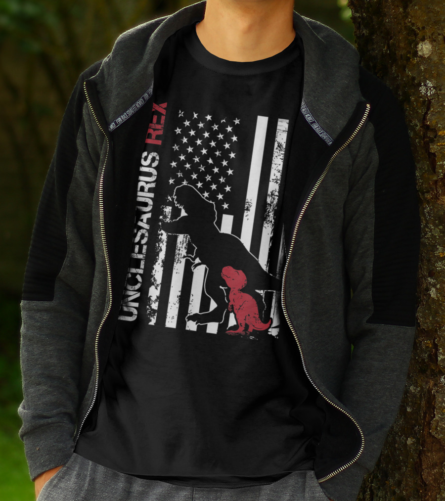 Unclesaurus Rex Dinosaur USA Flag Family T-Shirt
