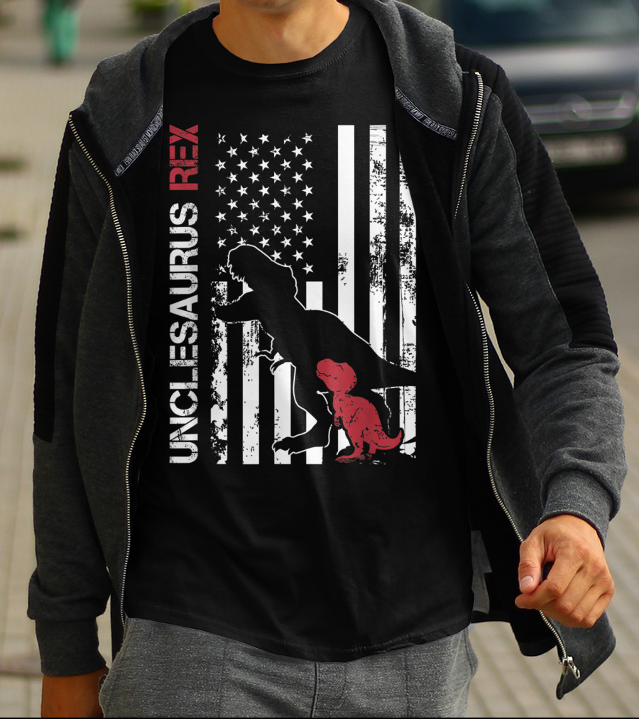 Unclesaurus Rex Dinosaur USA Flag Family T-Shirt