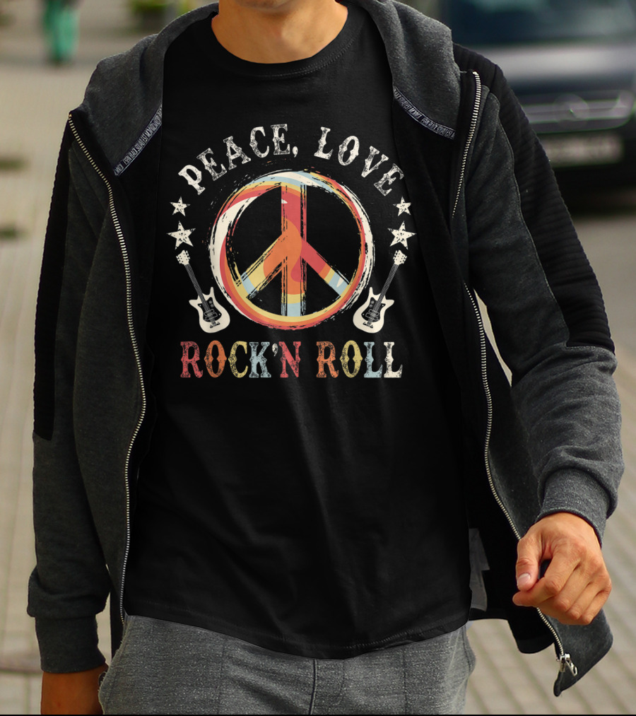 Peace Love Rock'n Roll Vintage Guitar Iconic T-Shirt