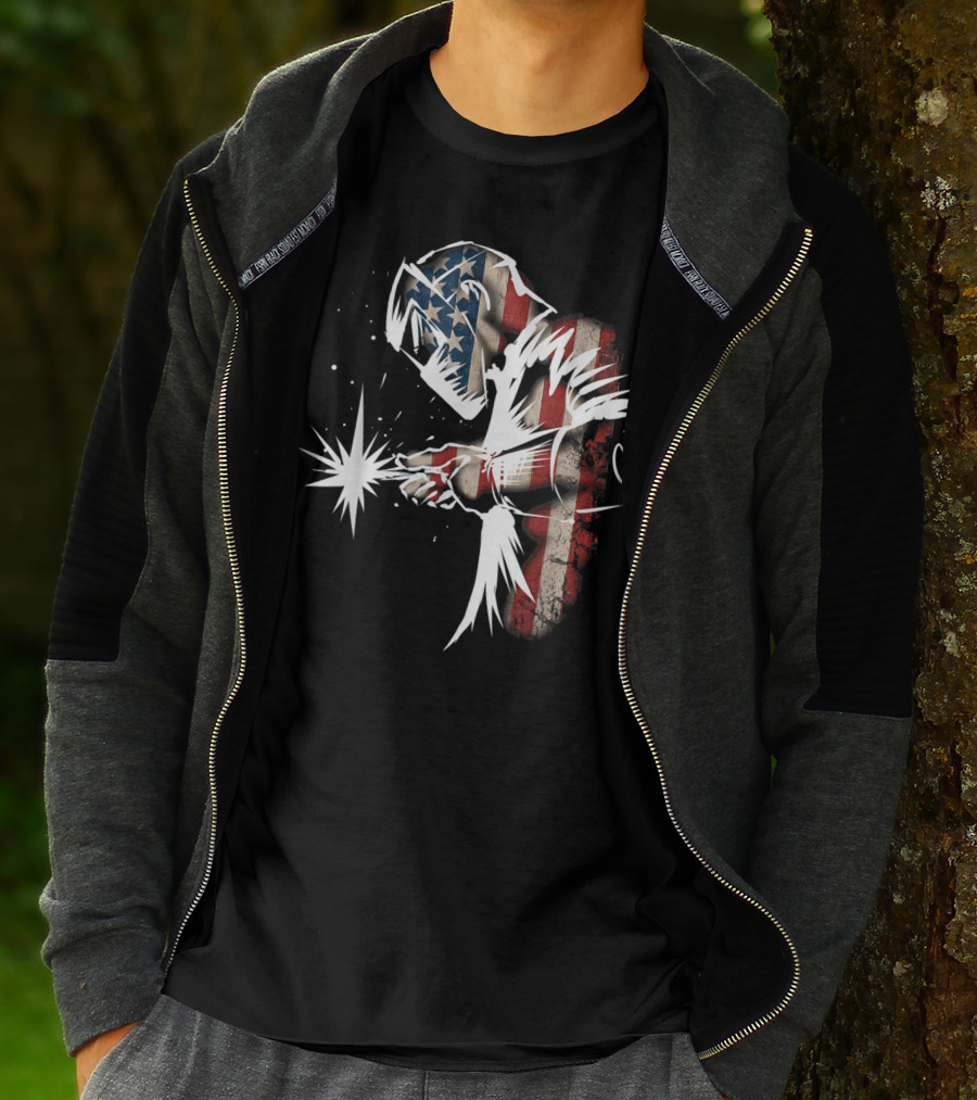 Welder American Flag USA Patriotic Welding Helmet T-Shirt