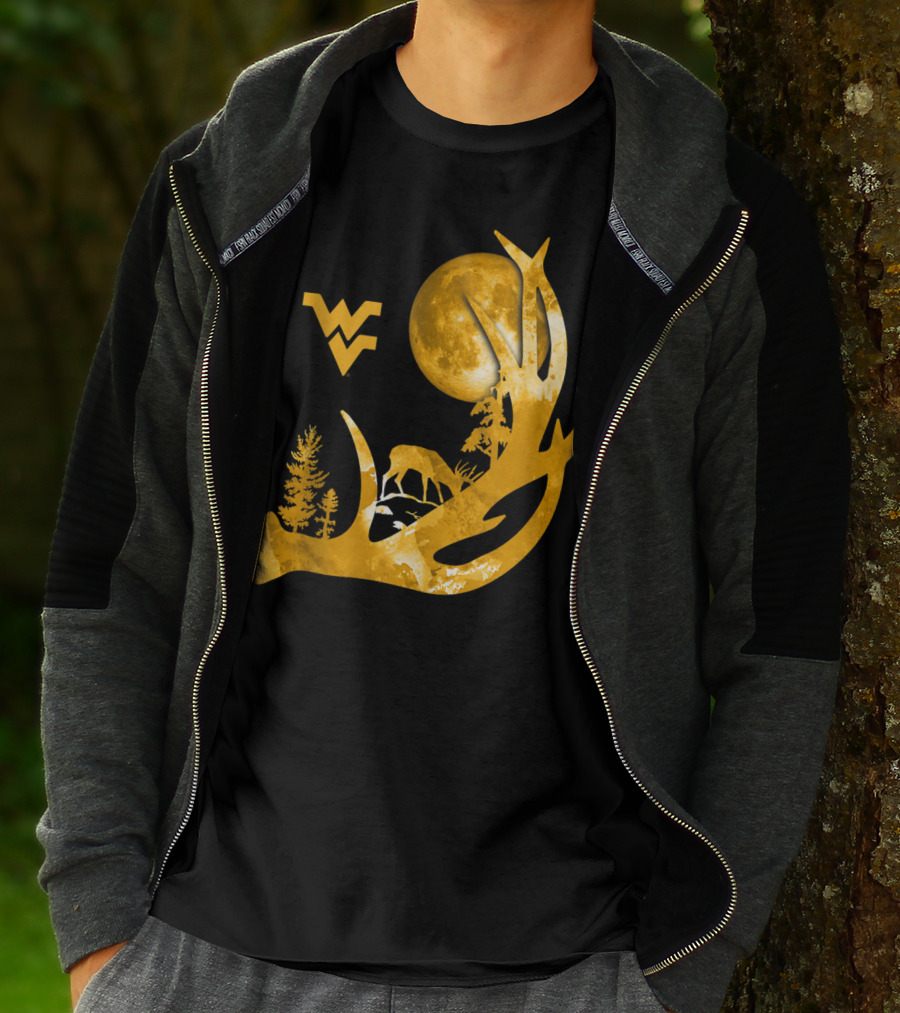 West Virginia Mountaineers Antler Moon Deer Silhouette Fan T-Shirt